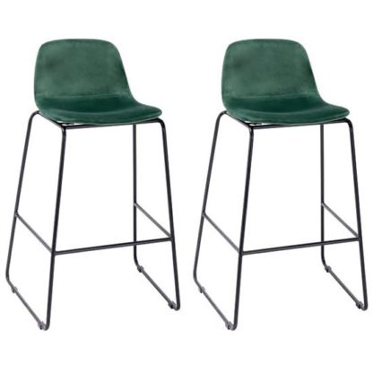 An Image of Emporia Green Velvet Bar Stools With Metal Legs In A Pair