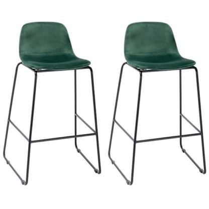 6edd4e0e2771522f9181d0d7cc73fe6301637593b43cacee2cb05bf423e2228b.jpg An Image of Emporia Green Velvet Bar Stools With Metal Legs In A Pair