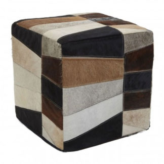 An Image of Safire Leather Striped Pouffe In Multicolored