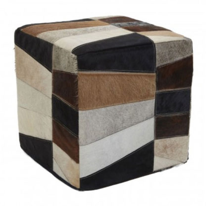 70714ec4337fdcdcbc8c609fa44d24affb0868667cac6b562336033833f80f97.jpg An Image of Safire Leather Striped Pouffe In Multicolored