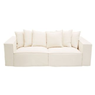 An Image of Marseilles Fabric Upholstered 3 Seater Sofa In Cream