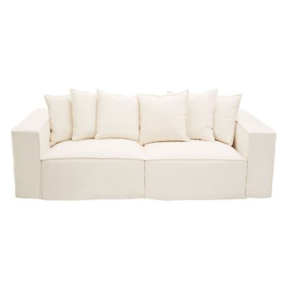 72e0ae116598cf4116dd4dde6a1294180e5f9653bd27a346085a56a014d923b6.jpg An Image of Marseilles Fabric Upholstered 3 Seater Sofa In Cream