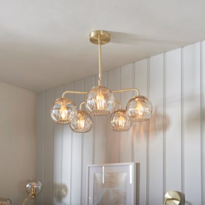 An Image of Vogue Arkoma Glass 5 Light Chandelier Brass