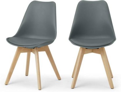 An Image of Deon Set of 2 Dining Chairs, Grey with Oak Stain Legs