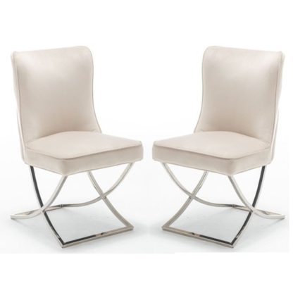 74bb4963f387a1455532311c7cf66689d019ce08250f2d3ac9165ec5a71b4426.jpg An Image of Baltec Cream Velvet Upholstered Dining Chair In Pair