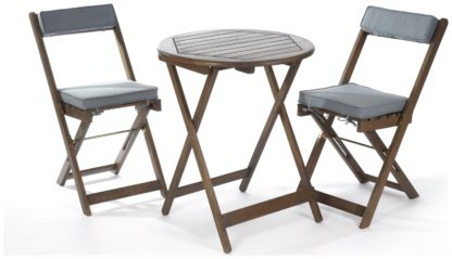 An Image of Greenhurst 2 Seater Hardwood Bistro Set with Grey Cushions