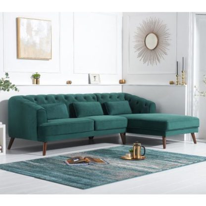 76ec51735da7f0a7c96ddb6cfa6d82d81278c8075b6c0ddce764ee5c71d77132.jpg An Image of Destone Velvet Upholstered Right Handed Corner Sofa In Green