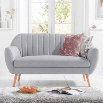 An Image of Luxen Linen Fabric Upholstered 2 Seater Sofa In Grey