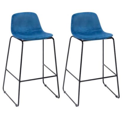 An Image of Emporia Royal Blue Velvet Bar Stools With Metal Legs In A Pair