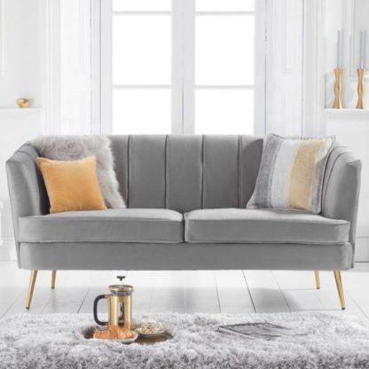 An Image of Lucite Velvet Upholstered 3 Seater Sofa In Grey