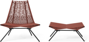 An Image of Hedy Garden Chair & Footstool Set, Woven Clay Red & Black