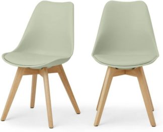 An Image of Deon Set of 2 Dining Chairs, Sage Green with Oak Stain Legs