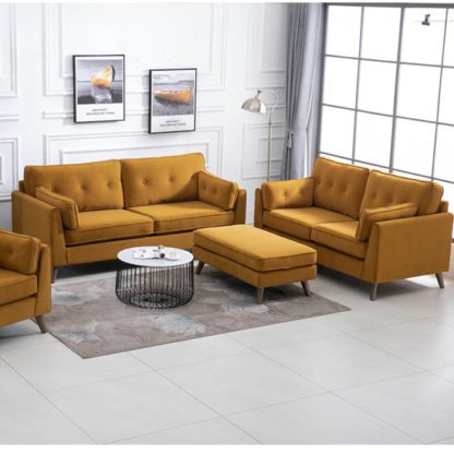 An Image of Zurich Velvet 2 Seater And 3 Seater Sofa Suite In Ochre