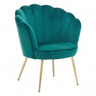 An Image of Ovaley Velvet Scalloped Accent Chair In Emerald Green