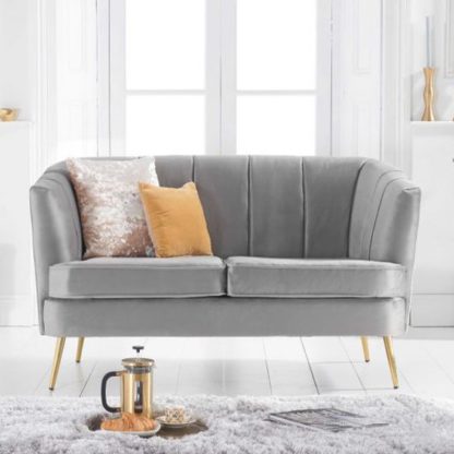7eb3df2d60d01b23a2095b82989cae6b9f065b982c25a30ba312cb661a2ec824.jpg An Image of Lucite Velvet Upholstered 2 Seater Sofa In Grey