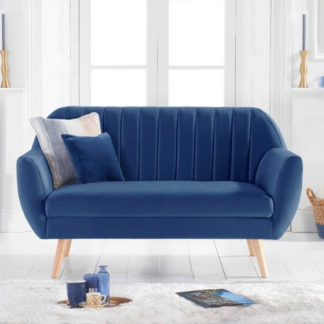 An Image of Luxen Velvet Upholstered 2 Seater Sofa In Blue