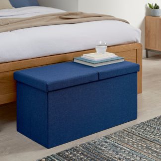 An Image of Split Lid Navy Ottoman Faux Linen Navy