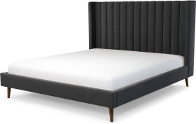 An Image of Cory Super King Size Bed, Ashen Grey Cotton Velvet with Walnut Stained Oak Legs