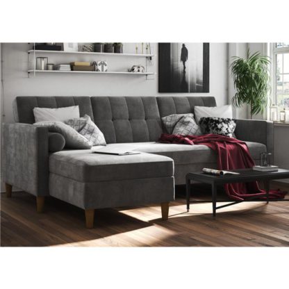 An Image of Hartford Sectional Fabric Storage Chaise Sofa Bed In Grey
