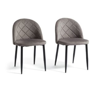 An Image of Habitat Imogen Pair of Velvet Dining Chairs - Grey