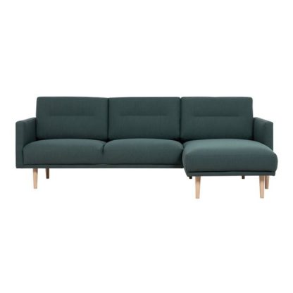 An Image of Nexa Fabric Right Handed Corner Sofa In Dark Green With Oak Legs