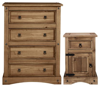 An Image of Argos Home Puerto Rico Bedside & 4 Drawer Set - Dark Pine