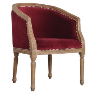 An Image of Borah Velvet Accent Chair In Wine Red And Natural