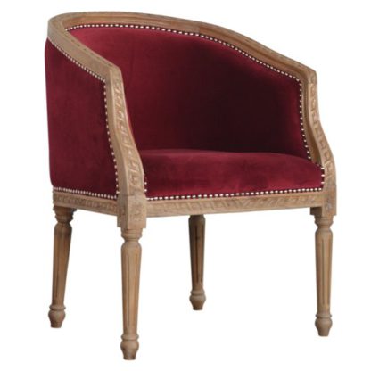 An Image of Borah Velvet Accent Chair In Wine Red And Natural