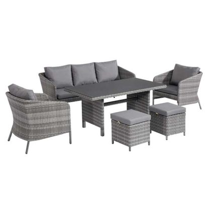 An Image of Levisham Garden Sofa Dining Set in Grey Weave and Grey Fabric