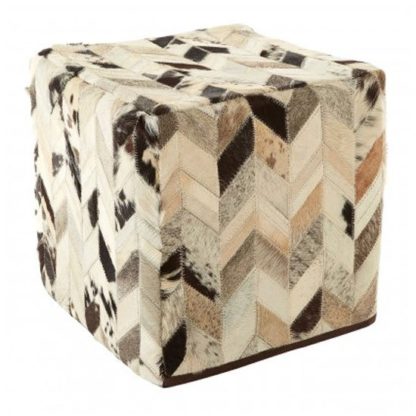 An Image of Safire Leather Patchwork Pouffe In Black And White