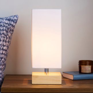 An Image of Hestra USB Port Light Wood Table Lamp White