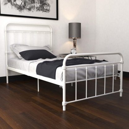 869adaf64a260ccc524162c095967fef852cfa754087c39fec25cfd48ea0220a.jpg An Image of Wallace Metal Single Bed In White