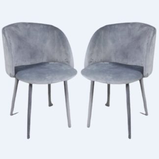 An Image of Chiba Grey Velvet Dining Chairs In A Pair