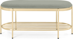 An Image of Minti Hallway Bench, Sage Green Velvet & Brass