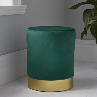 8cb7548169c9db26796a6b1e35a98c08ec7f0512dde516fef3ecd1d5dd7860b4.jpg An Image of Beverly Round Velvet Stool In Deep Green And Gold