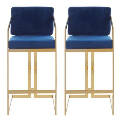 8e5e20a9a1390c57d70b7af36f7574523e3b7b251a739d058565a562f94bc00c.jpg An Image of Azaltro Blue Velvet Bar Stools With Gold Metalframe In Pair