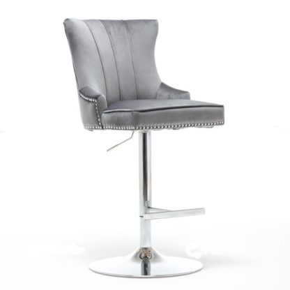 An Image of Monten Velvet Upholstered Gas-Lift Bar Chair In Dark Grey