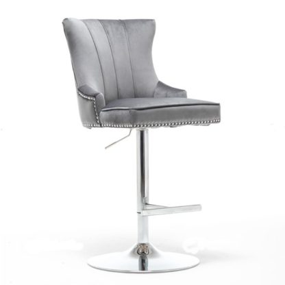 8e800673eef9ba345af62fd0d0105c54bcfc24bb4ac48df027c4ec4a7c24e7e9.jpg An Image of Monten Velvet Upholstered Gas-Lift Bar Chair In Dark Grey