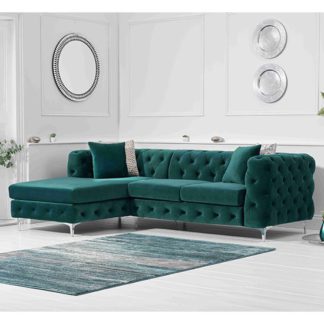 An Image of Bruket Velvet Left Handed Chaise Corner Sofa In Green