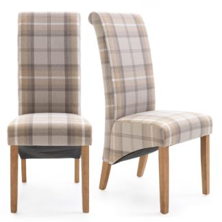 An Image of Chester Set of 2 Dining Chairs Natural Woven Check Brown and White