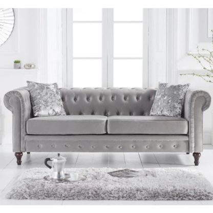 An Image of Chilloe Velvet Upholstered 3 Seater Sofa In Grey