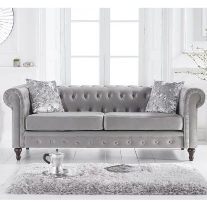 900cddaaa615a3281f366bfa9d623df38f8f39bdd5933e254eb4c564391fcf3d.jpg An Image of Chilloe Velvet Upholstered 3 Seater Sofa In Grey