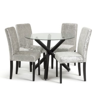 An Image of Habitat Ava Glass Dining Table & 4 Velvet Chairs - Silver
