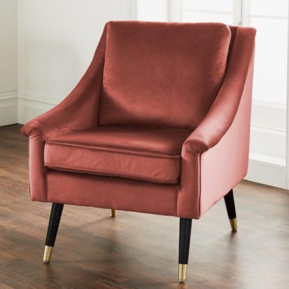 90f1fcbc11d2a78f7ba02a818060a865be466ecf2562d80735e33f617e34bf73.jpg An Image of Provo Velvet Upholstered Armchair In Rose