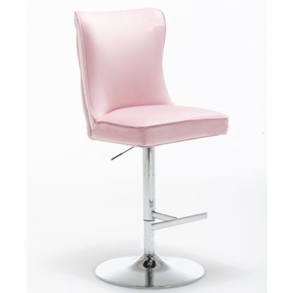 An Image of Belkon Velvet Upholstered Gas-Lift Bar Chair In Pink