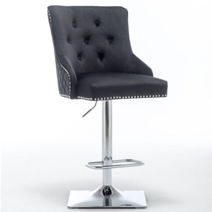 An Image of Chelsi Velvet Upholstered Gas-Lift Bar Chair In Black