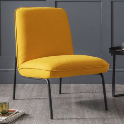 An Image of Deltona Fabric Upholstered Bedroom Chair In Mustard Wool Effect
