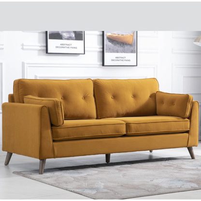 An Image of Zurich Velvet Upholstered 3 Seater Sofa In Ochre