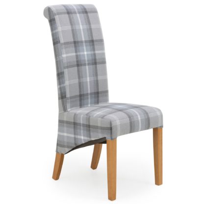 An Image of Chester Set of 2 Dining Chairs Grey Woven Check Grey and White