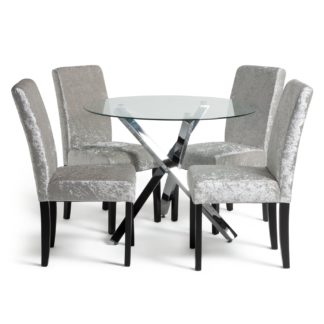 An Image of Habitat Ava Chrome Round Table & 4 Velvet Chairs - Silver